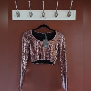 Elegant Sequin Crop Top - Rose Gold